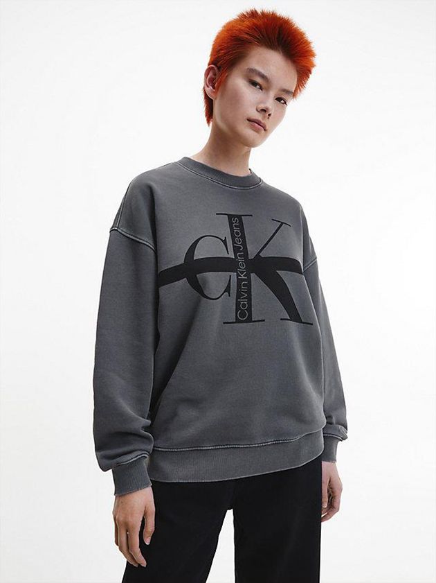 Calvin Klein USA Relaxed Monogram Womens Sweatshirt Grey 5938276-MZ